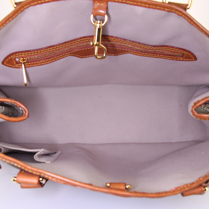 Borsa Louis Vuitton Batignolles in tela monogram marrone con decoro floreale e pelle naturale - Detail D2