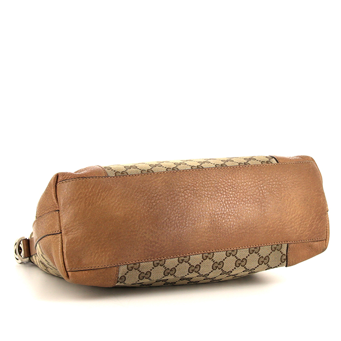 Shopping bag Gucci in tela monogram beige e pelle marrone - Detail D4