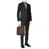 Shopping bag Louis Vuitton Sac Plat in tela cerata con motivo a scacchi ebano e pelle marrone - Detail D1 thumbnail