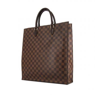 Louis Vuitton Sac Plat shopping bag in ebene damier canvas and brown leather