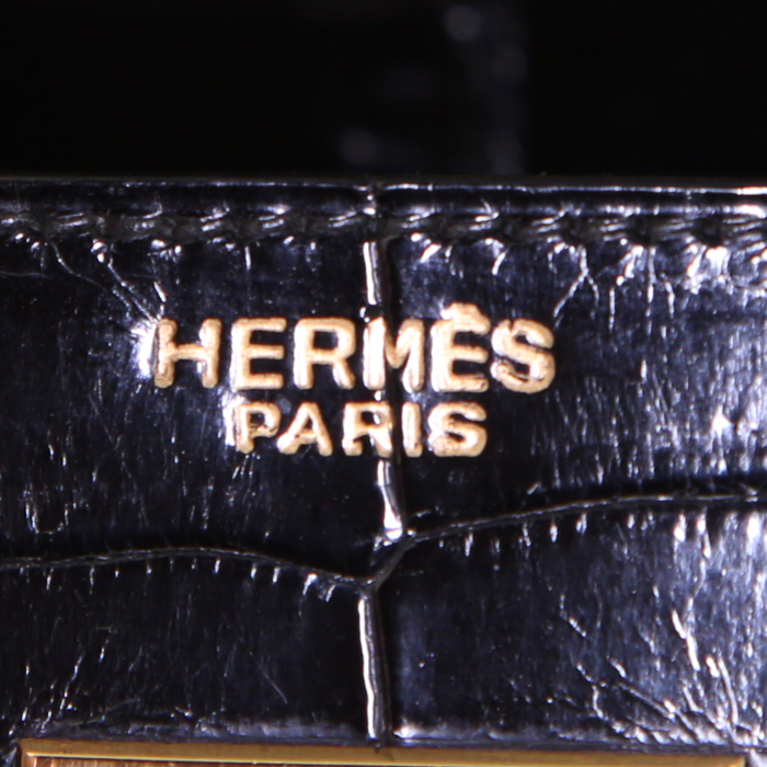 Sac à main Hermes Kelly 32 cm en crocodile noir - Detail D4