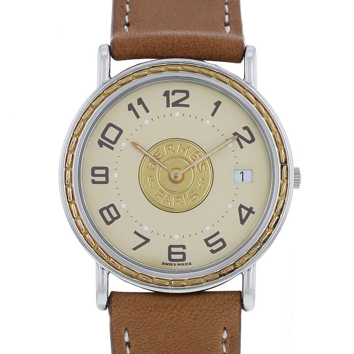 Montre Hermes Sellier - wristwatch en acier et plaqué or Vers  1995 - 00pp