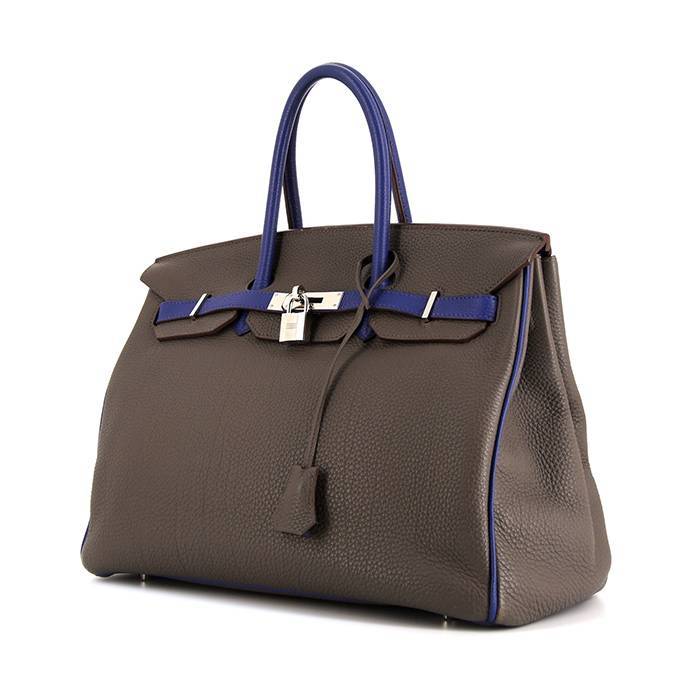 Hermes Birkin 35 cm handbag in grey and electric blue togo leather - 00pp