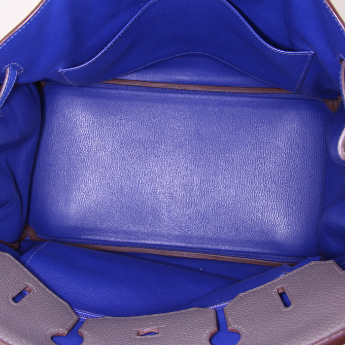Sac à main Hermes Birkin 35 cm en cuir togo gris étain et bleu- électrique - Detail D2