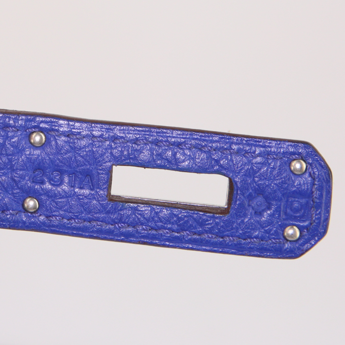Borsa Hermes Birkin 35 cm in pelle togo grigia stagna e blu elettrico - Detail D4