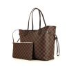 Shopping bag Louis Vuitton Neverfull modello medio in tela cerata con motivo a scacchi ebano e pelle marrone scuro - 00pp thumbnail