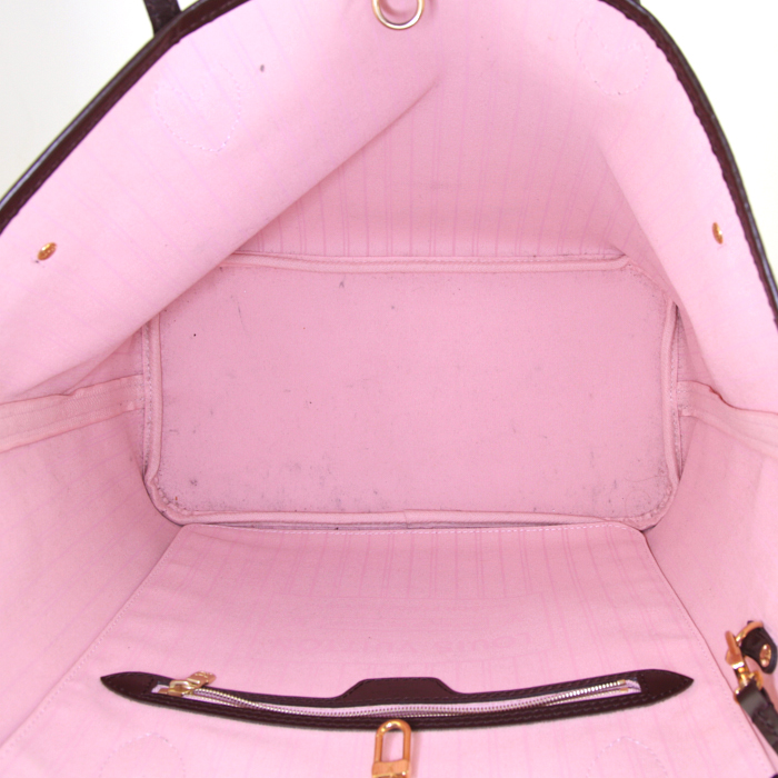 Bolso Cabás Louis Vuitton Neverfull modelo mediano en lona a cuadros revestida ébano y cuero marrón oscuro - Detail D2