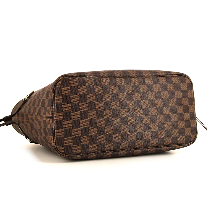 Louis Vuitton Neverfull medium model shopping bag in ebene damier canvas and dark brown leather - Detail D4