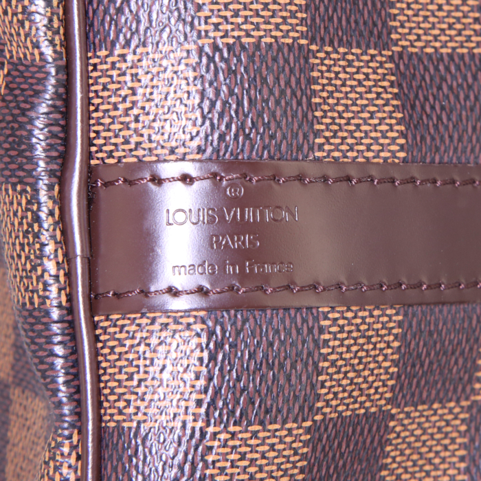 Bolso de mano Louis Vuitton Speedy 30 en lona a cuadros ébano y cuero marrón - Detail D4