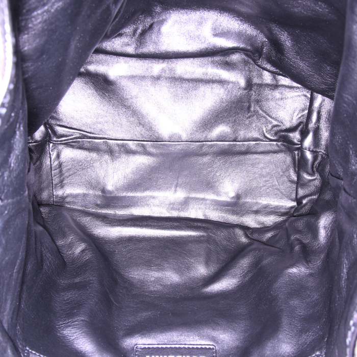 Borsa Burberry in tela Haymarket beige e pelle nera - Detail D2