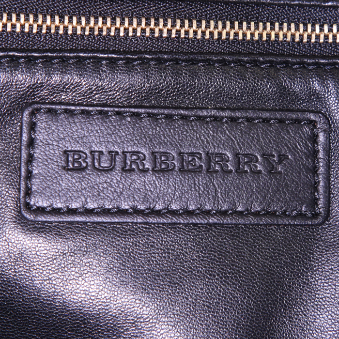 Bolso de mano Burberry en lona Haymarket beige y cuero negro - Detail D3