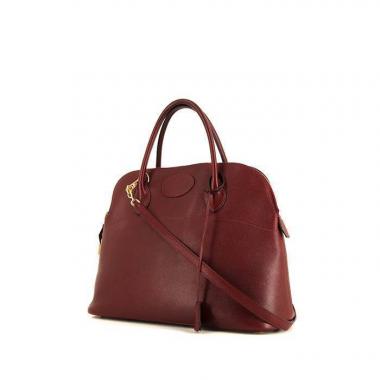 Bolso de mano Hermes Bolide 35 cm en cuero Courchevel color burdeos
