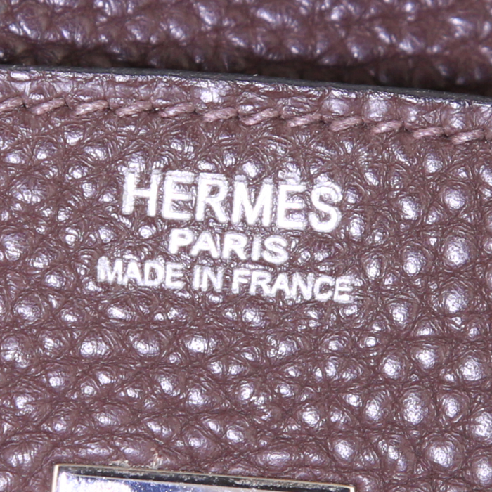 Bolso de mano Hermes Birkin 25 cm en cuero togo marrón chocolate - Detail D3