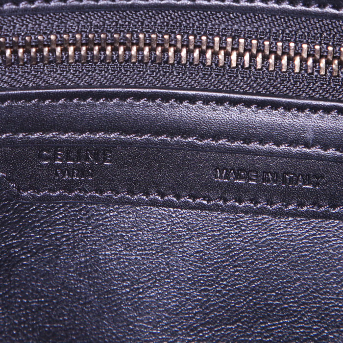 Bolso de mano Celine Luggage Micro en cuero tricolor negro, beige y azul - Detail D3