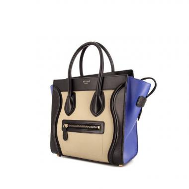 Bolso de mano Celine Luggage Micro en cuero tricolor negro, beige y azul