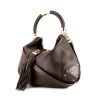 Gucci Bamboo Indy Hobo shopping bag in brown leather and brown monogram leather - 00pp thumbnail