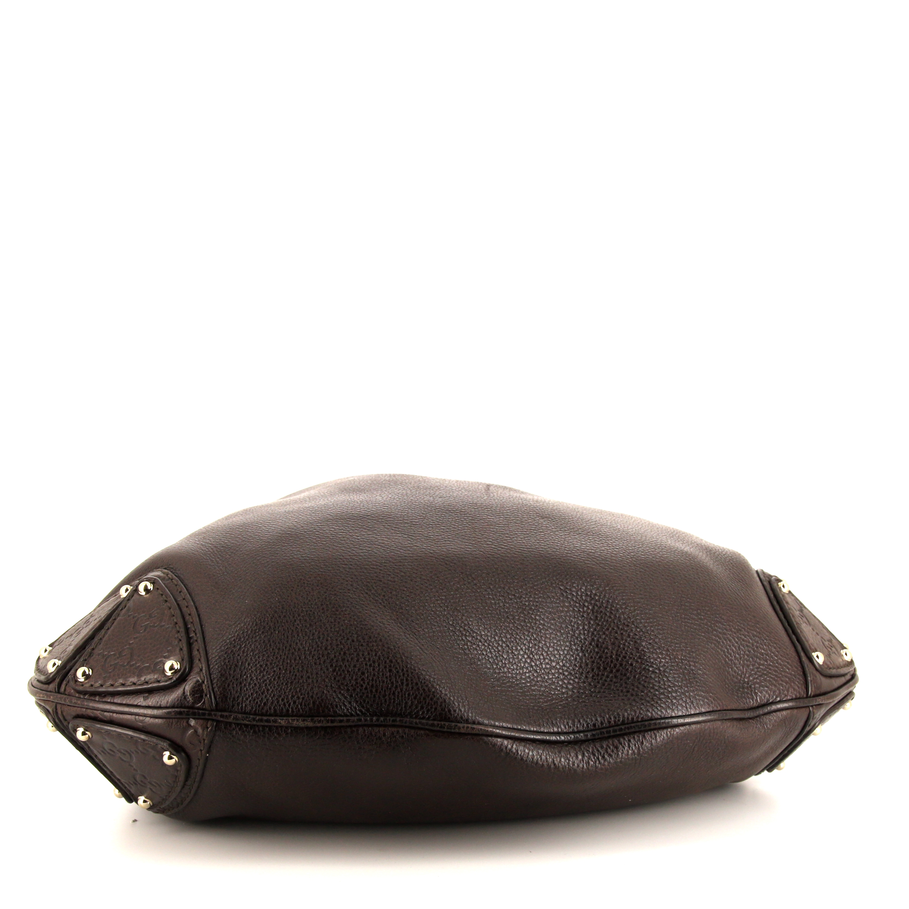 Borsa shopping Gucci Bamboo Indy Hobo in pelle marrone e pelle monogram marrone - Detail D5