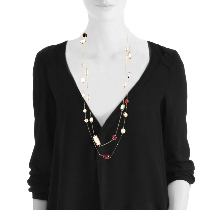 H. Stern Temptation Rock long necklace in yellow gold, pearls and colored stones - Detail D1