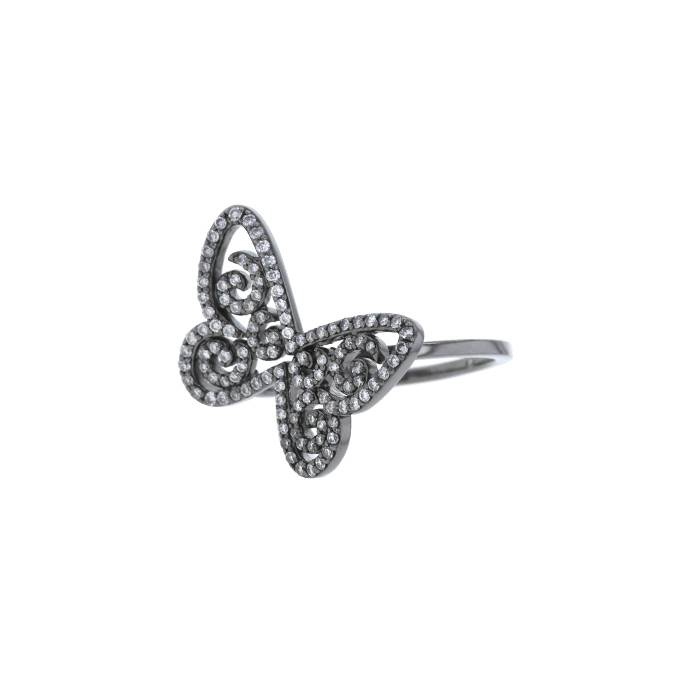 Messika Butterfly Arabesque small model ring in blackened gold and diamonds - 00pp