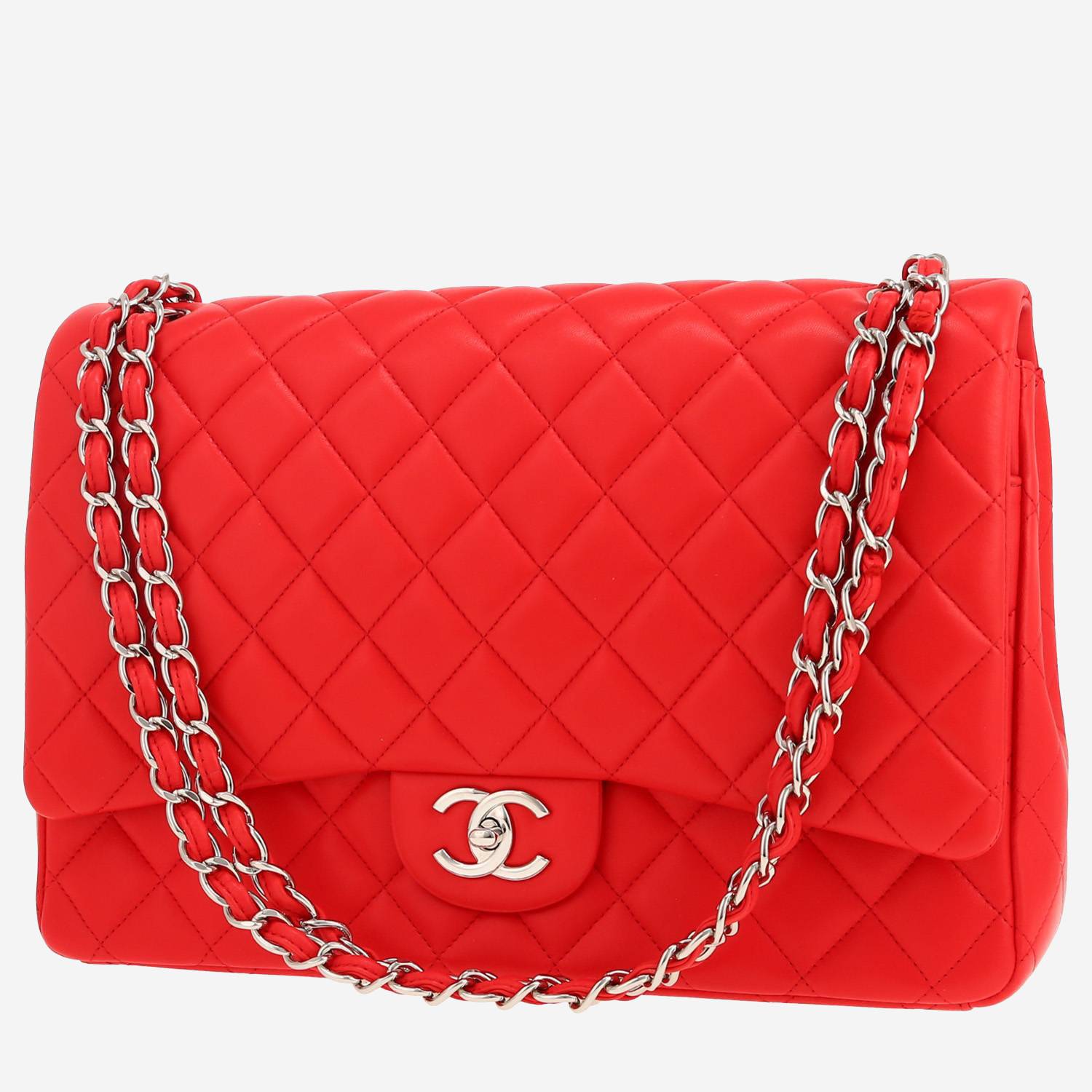 Chanel Timeless Maxi Jumbo shoulder bag in red quilted leather