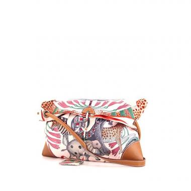 Bolso bandolera Hermès Silk City en seda rosa pálido y cuero Barenia color oro