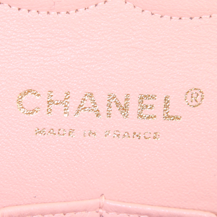 Sac à main Chanel en tweed tricolore rose-pale vert Amande et jaune et cuir rose-pale - Detail D4