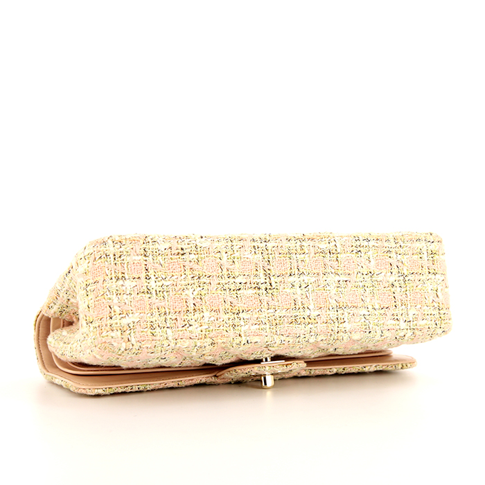Chanel handbag in varnished pink, Almond green and yellow tricolor tweed and varnished pink leather - Detail D5