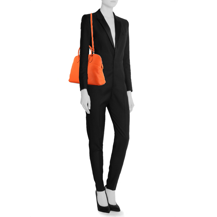 Bolso de mano Hermès Bolide en cuero togo naranja - Detail D2