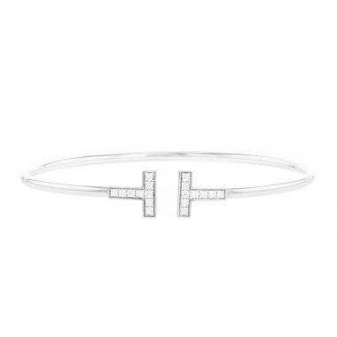 Brazalete redondo abierto Tiffany & Co Wire en oro blanco y diamantes