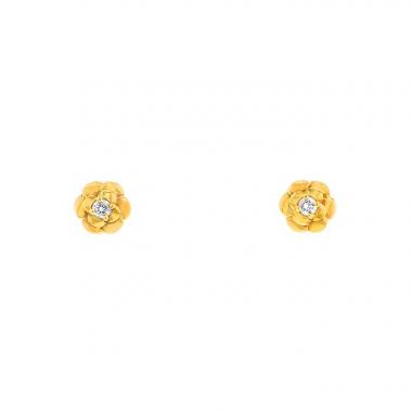 Orecchini a bottone Chanel Camelia modello piccolo in oro giallo e diamanti