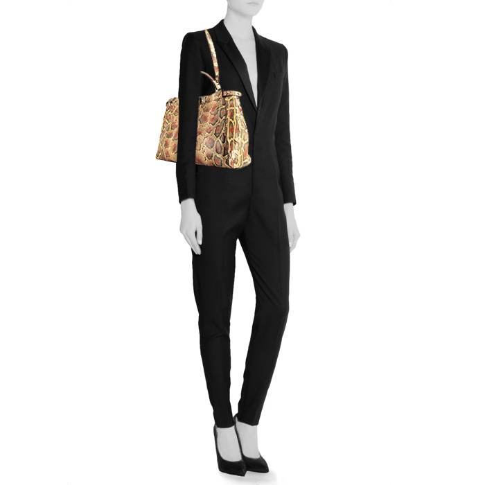 Fendi  Peekaboo large model  handbag  in yellow, blue and red tricolor  python - Detail D2