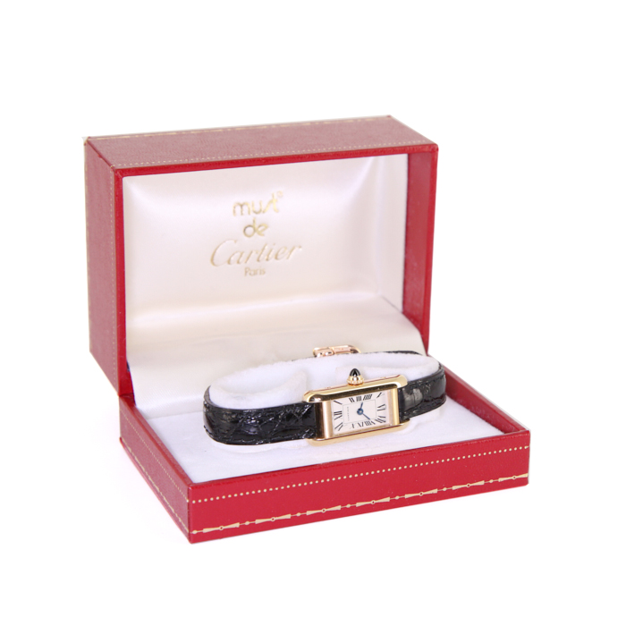 Montre Cartier Mini Tank en or jaune Ref :  1380 Vers  1990 - Detail D2