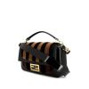 Fendi Baguette large model handbag in black and brown skin-out fur and black patent leather - 00pp thumbnail