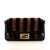 Fendi Baguette large model handbag in black and brown skin-out fur and black patent leather - 360 thumbnail