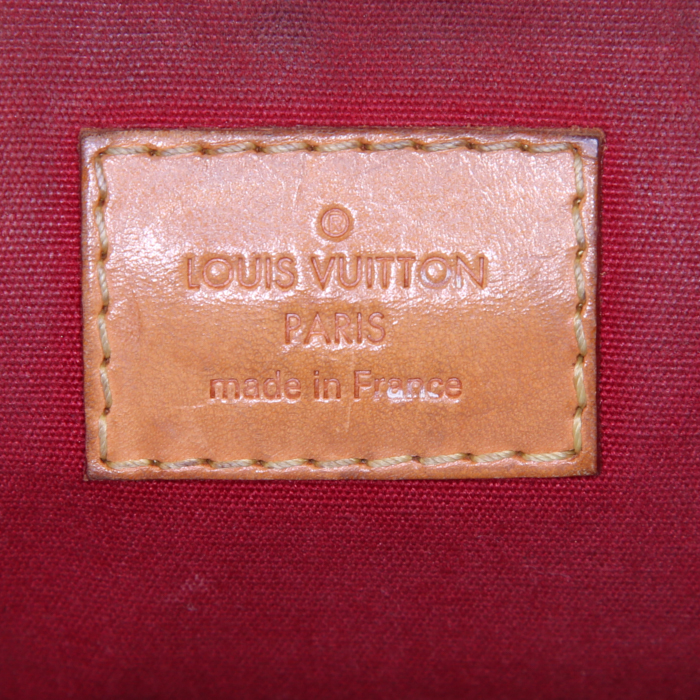 Borsa Louis Vuitton Bellevue modello piccolo in pelle verniciata monogram rossa e pelle naturale - Detail D3
