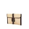 Hermes Jige pouch in brown box leather and beige canvas - 00pp thumbnail