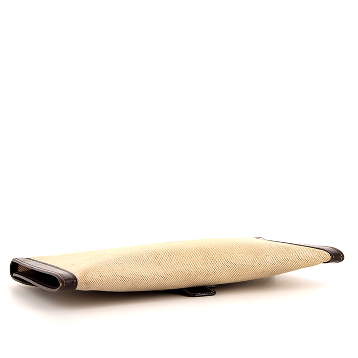 Pochette Hermes Jige in pelle box marrone e tela beige - Detail D4