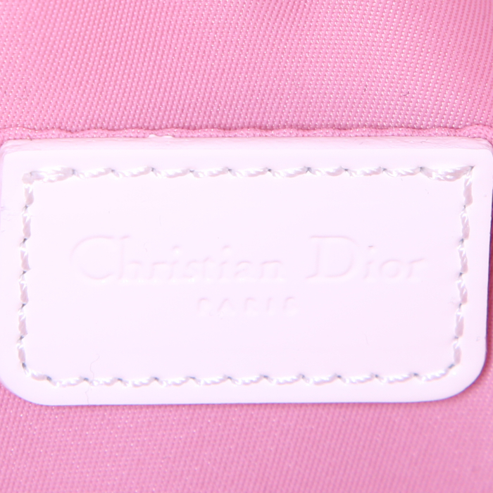 Sac à main Dior en toile monogram rose et cuir blanc - Detail D3