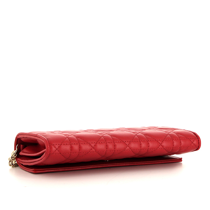Sac/pochette Dior Lady Dior moyen modèle en cuir matelassé rouge - Detail D5