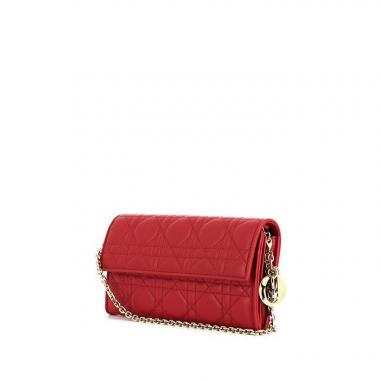 Dior Lady Dior medium model handbag/clutch in red quilted leather