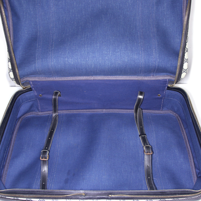 Valise souple Gucci Gucci Vintage en toile monogram enduite bleue et cuir bleu - Detail D2