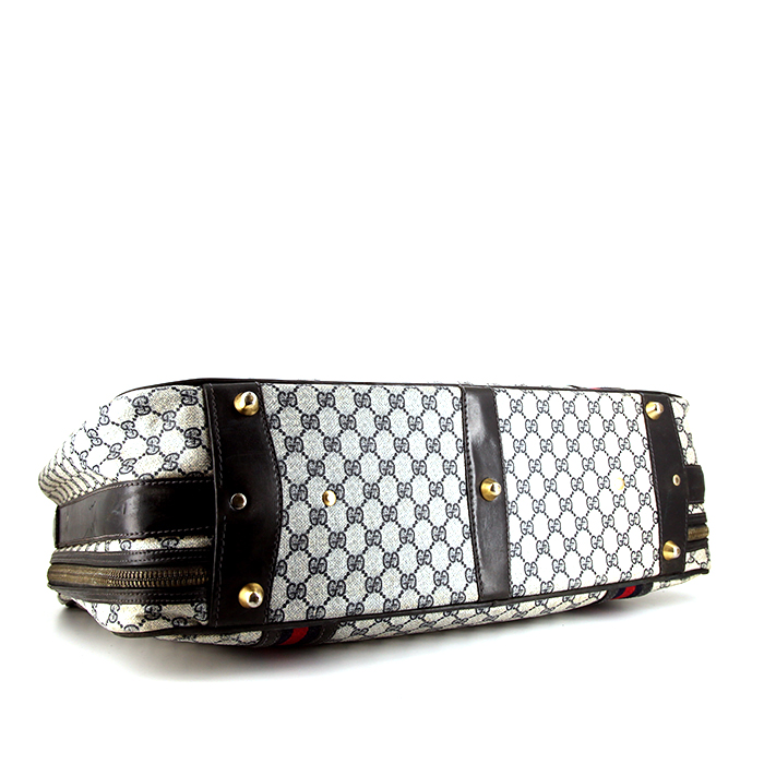 Maleta flexible Gucci Gucci Vintage en lona Monogram revestida azul y cuero azul - Detail D4