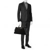 Borsa da viaggio Louis Vuitton Geant Albatros in tessuto siglato nero e pelle lucida marrone - Detail D1 thumbnail