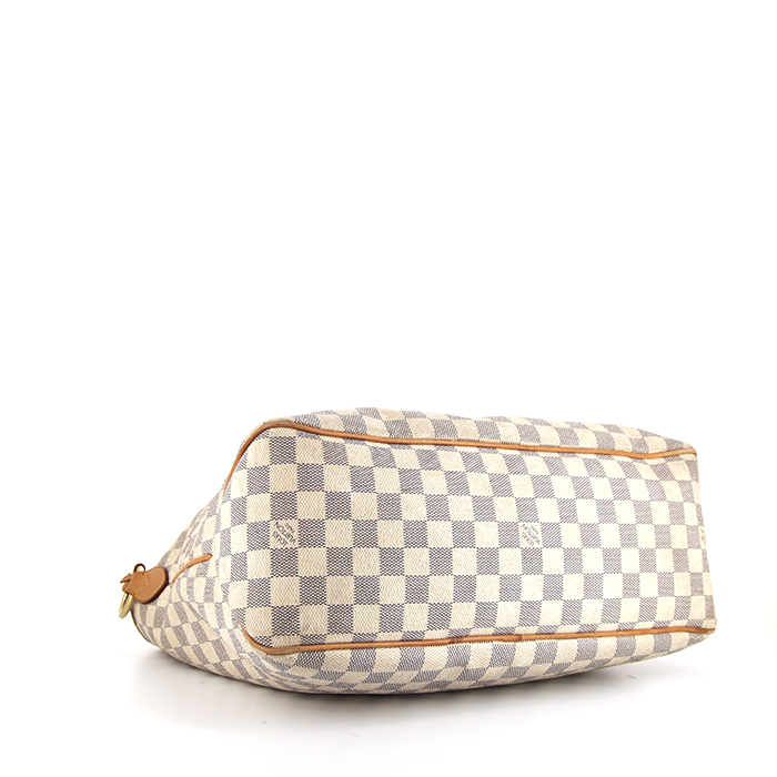 Louis Vuitton Delightful small model shopping bag in azur damier canvas and natural leather - Detail D4