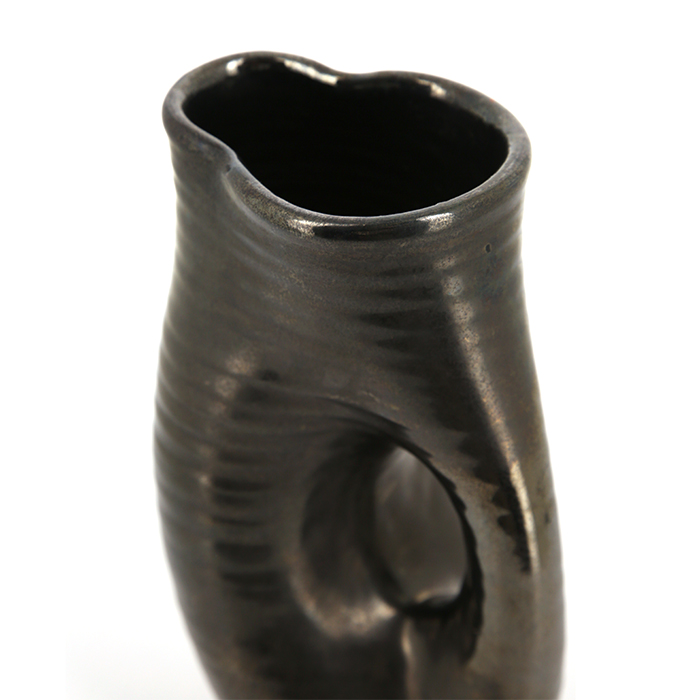 Accolay, vase en céramique émaillée noir, signé, des années 1970