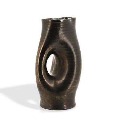 Accolay, vase en céramique émaillée noir, signé, des années 1970