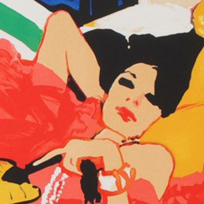 René Gruau, publicité pour Dioressence "Femme dans un hamac" de 1981, collection parfums Christian Dior, lithographie, encadrée, signée et numérotée - Detail D2