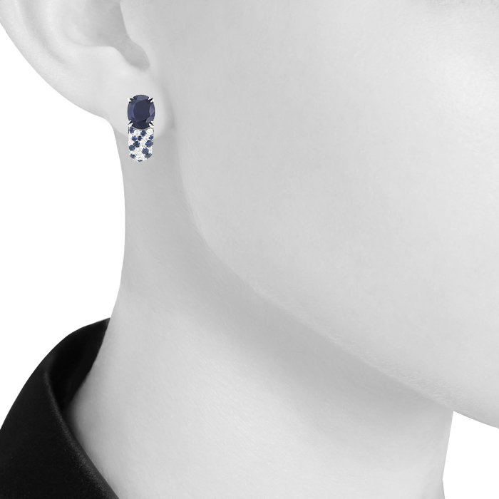 Paire de boucles d'oreilles Mauboussin Nuit D'Amour en or blanc,  diamants et saphirs - Detail D1