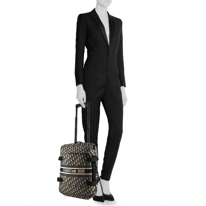 Maleta Dior Trolley modelo pequeño en lona Monogram azul marino y beige - Detail D1