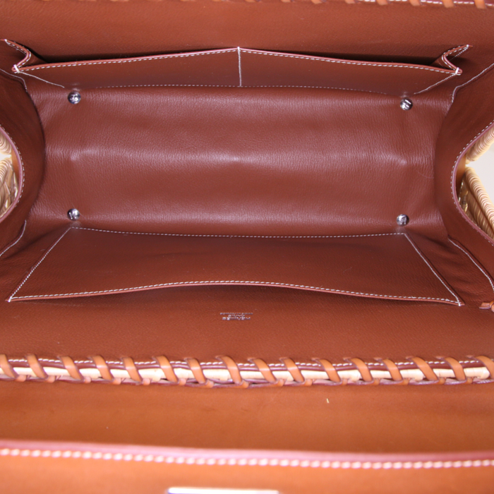 Sac à main Hermes Kelly 35 cm Picnic en osier et cuir Barénia - Detail D2